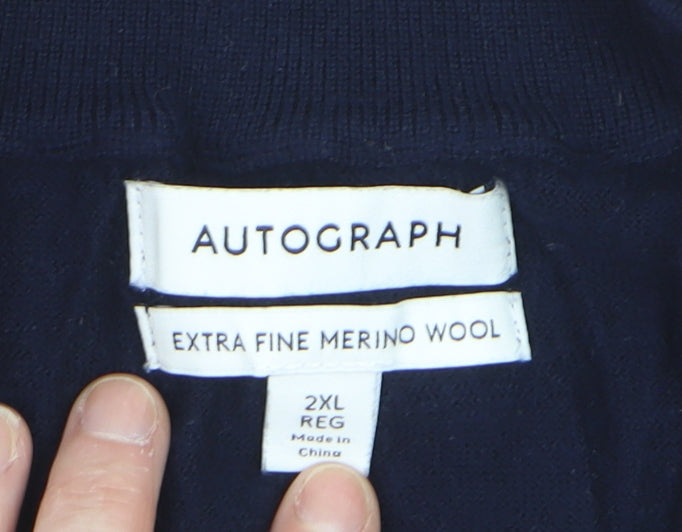 Marks and Spencer Autograph Mens Blue 2XL Merino Wool 1/2 Zip Jumper