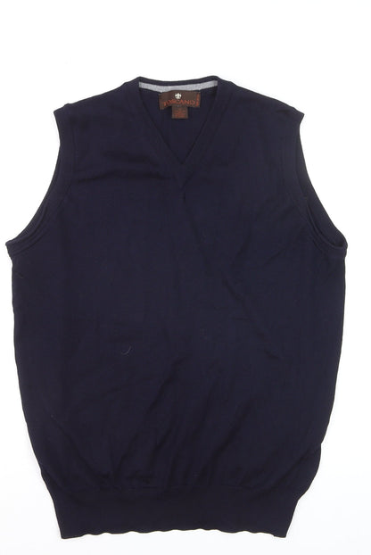 Toscano Men Blue Merino Wool V-Neck Sleeveless Vest Jumper M