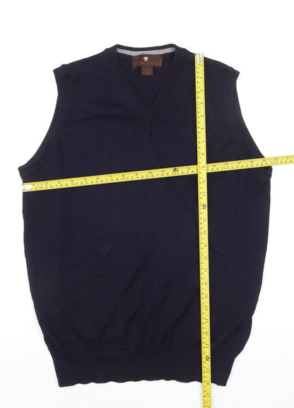 Toscano Men Blue Merino Wool V-Neck Sleeveless Vest Jumper M