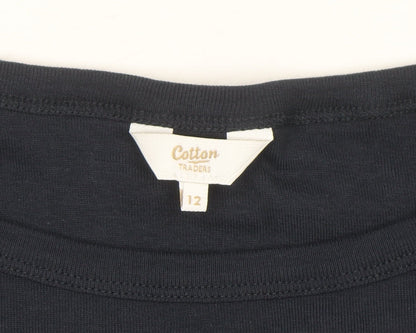 Cotton Traders Women's Blue Long Sleeve Basic Cotton T-Shirt Size 12