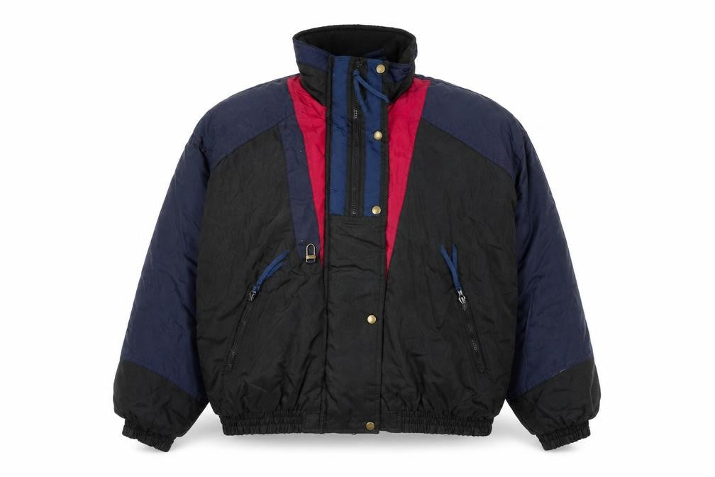 New Face Men’s Black 90s Puffer Jacket L Hooded Winter Coat