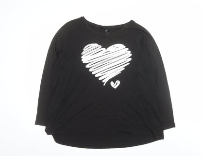Rainbow Women’s Black Long Sleeve Heart Print T-Shirt Size 20