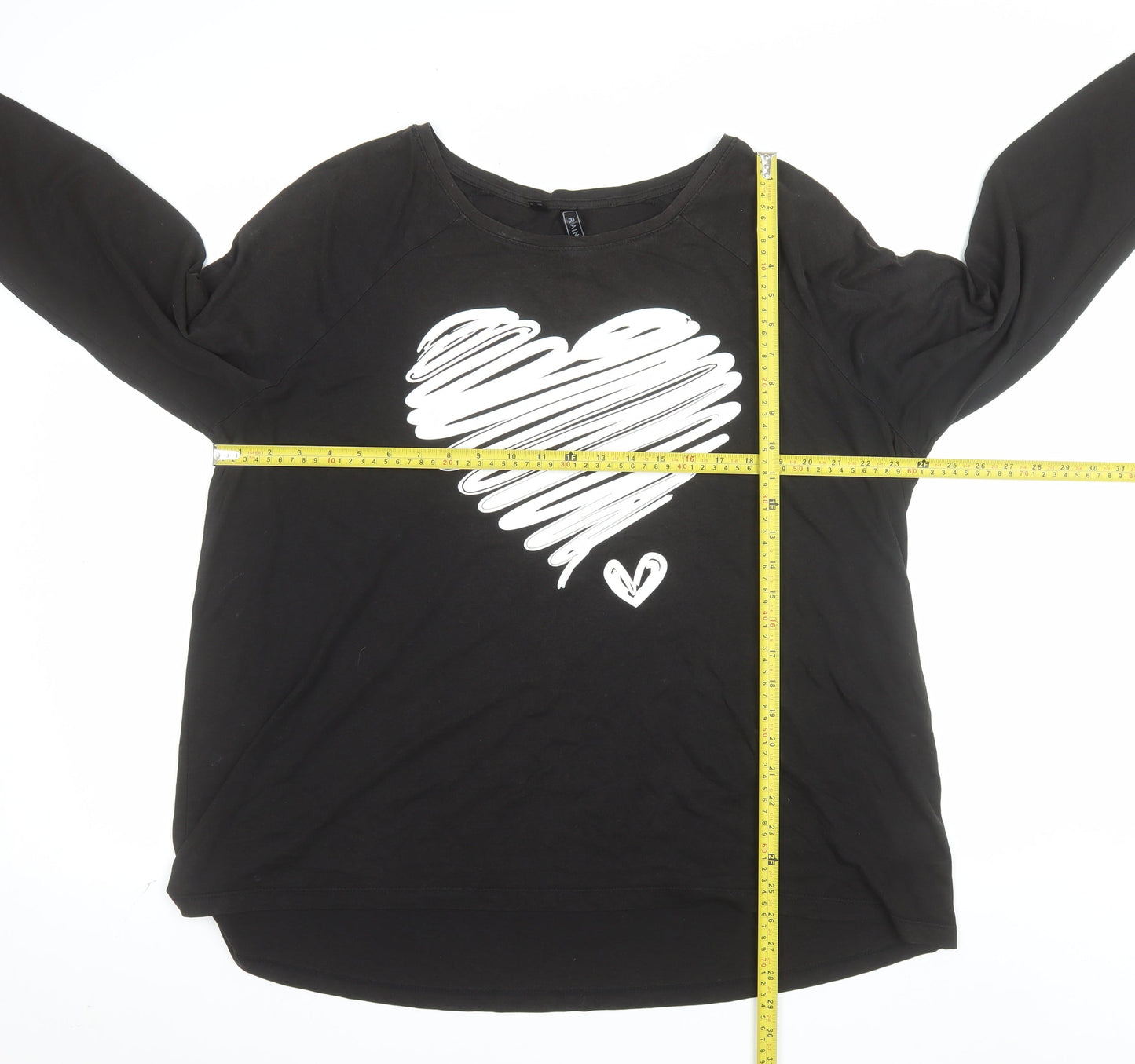 Rainbow Women’s Black Long Sleeve Heart Print T-Shirt Size 20