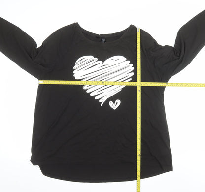 Rainbow Women’s Black Long Sleeve Heart Print T-Shirt Size 20