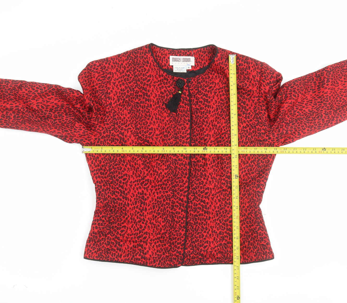 Maggy London Womens Red Animal Print Silk Jacket Size 12