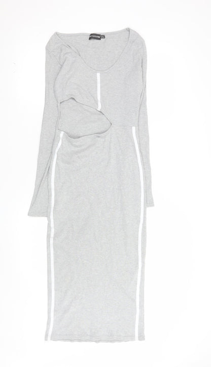 PrettyLittleThing Women’s Grey Long Sleeve Stretch Bodycon Midi Dress Size 12