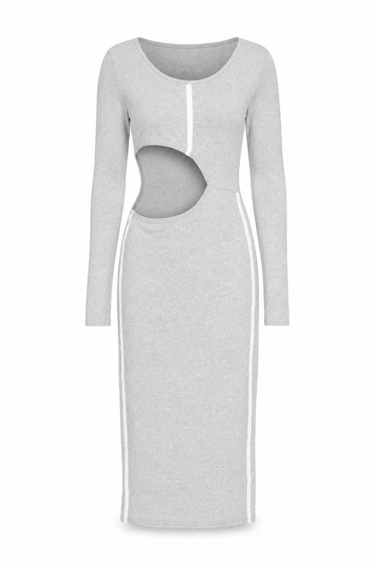 PRETTYLITTLETHING Women’s Grey Long Sleeve Stretch Bodycon Midi Dress Size 12