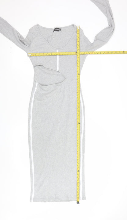 PrettyLittleThing Women’s Grey Long Sleeve Stretch Bodycon Midi Dress Size 12