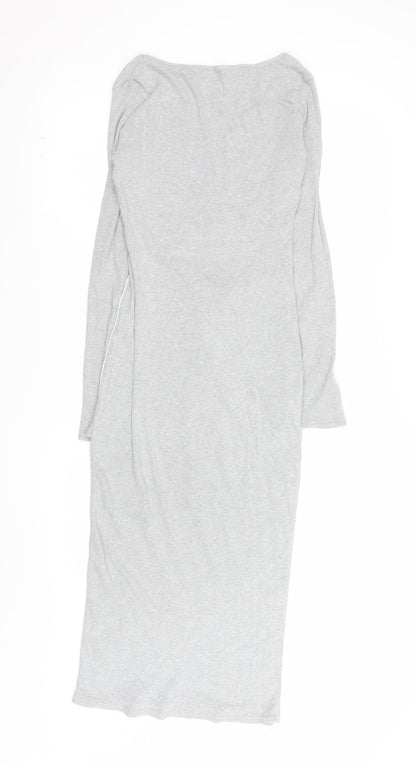 PrettyLittleThing Women’s Grey Long Sleeve Stretch Bodycon Midi Dress Size 12