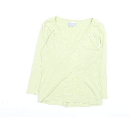 Wallis Womens Green Cotton V-Neck Beaded Jumper Size 12
