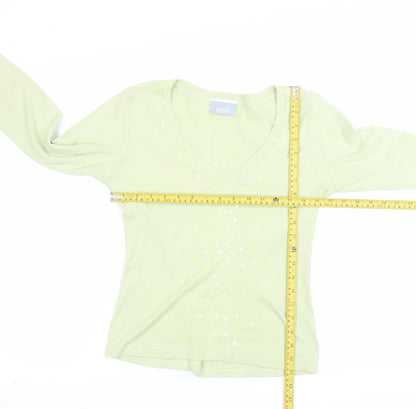 Wallis Womens Green Cotton V-Neck Beaded Jumper Size 12
