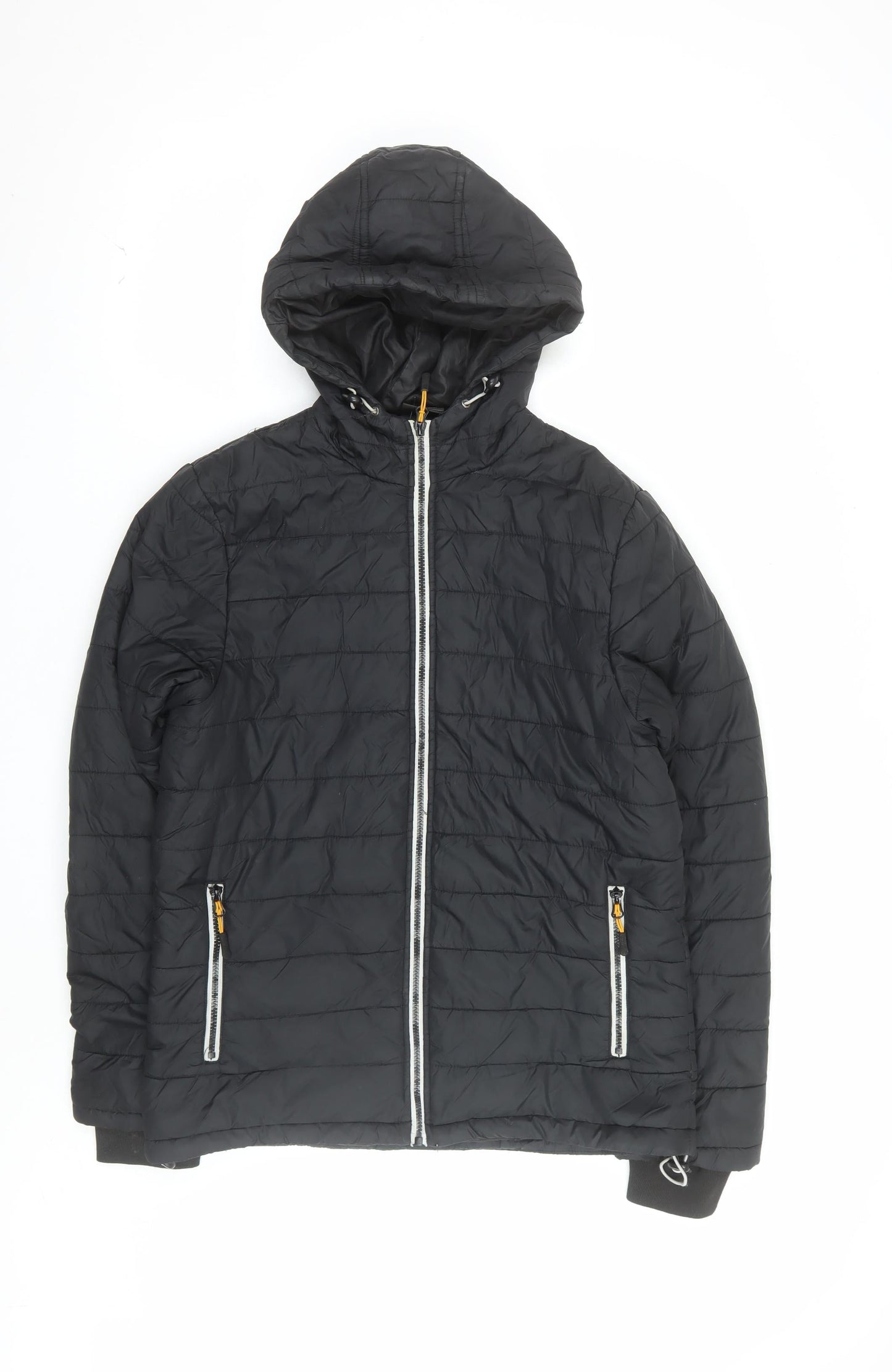 Bluewear Men's Black Hooded Puffer Jacket Size M Lined Zip Pockets