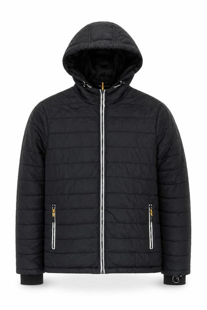 Bluewear Men's Black Hooded Puffer Jacket Size M Lined Zip Pockets