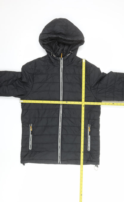 Bluewear Men's Black Hooded Puffer Jacket Size M Lined Zip Pockets