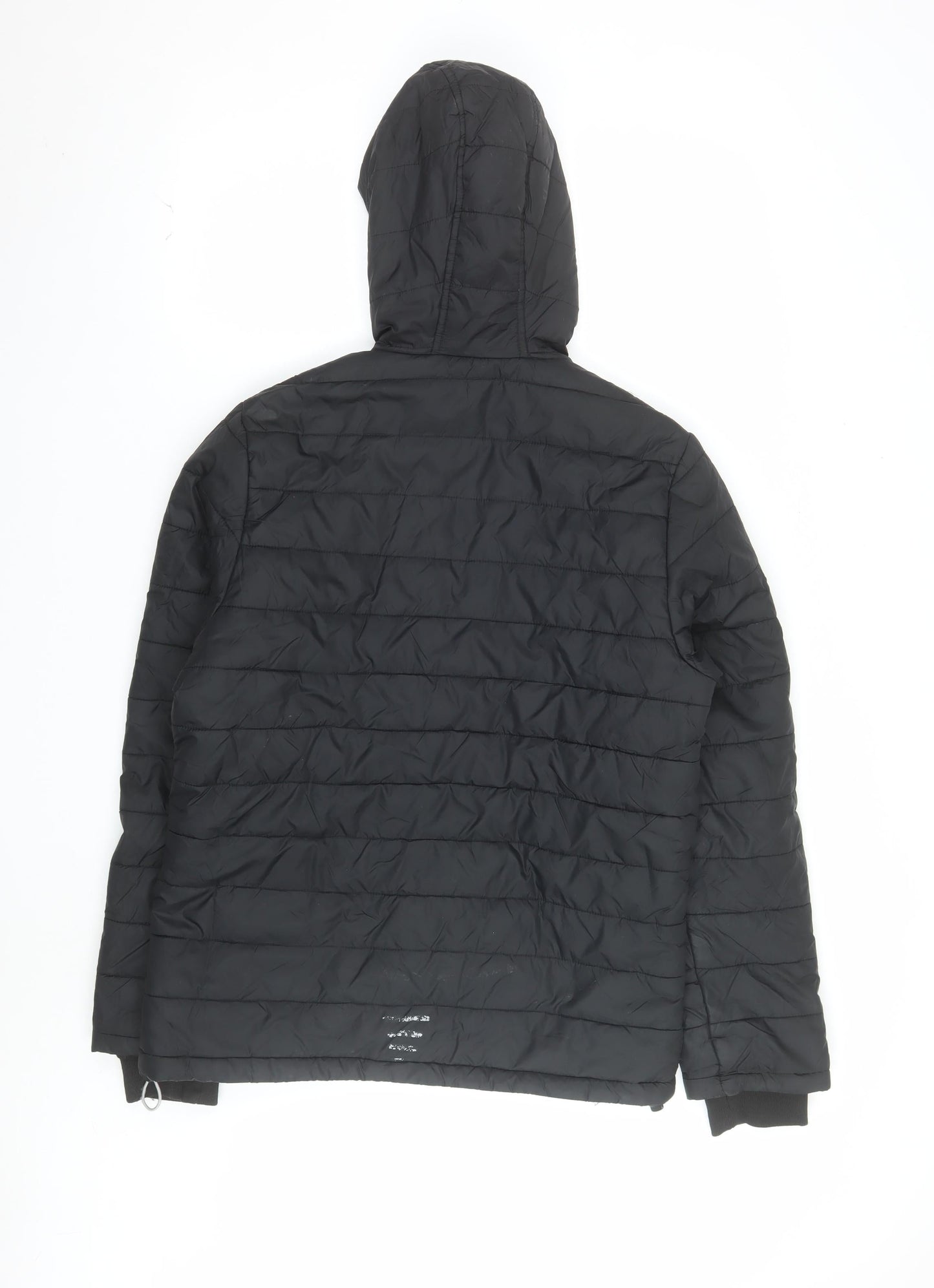 Bluewear Men's Black Hooded Puffer Jacket Size M Lined Zip Pockets