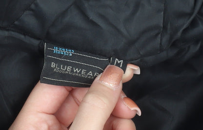 Bluewear Men's Black Hooded Puffer Jacket Size M Lined Zip Pockets