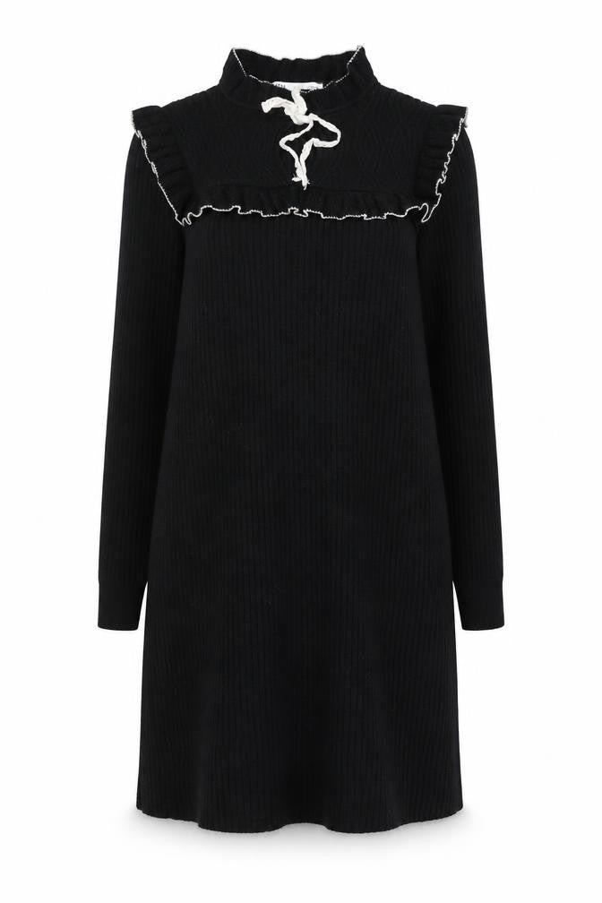 Zara Women’s Black Knit Jumper Dress Small Ruffle High Neck
