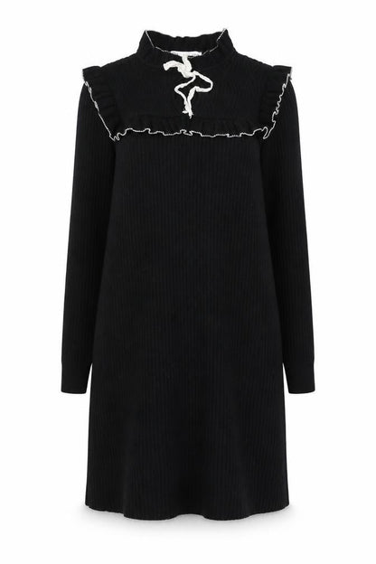 Zara Women’s Black Knit Jumper Dress Small Ruffle High Neck