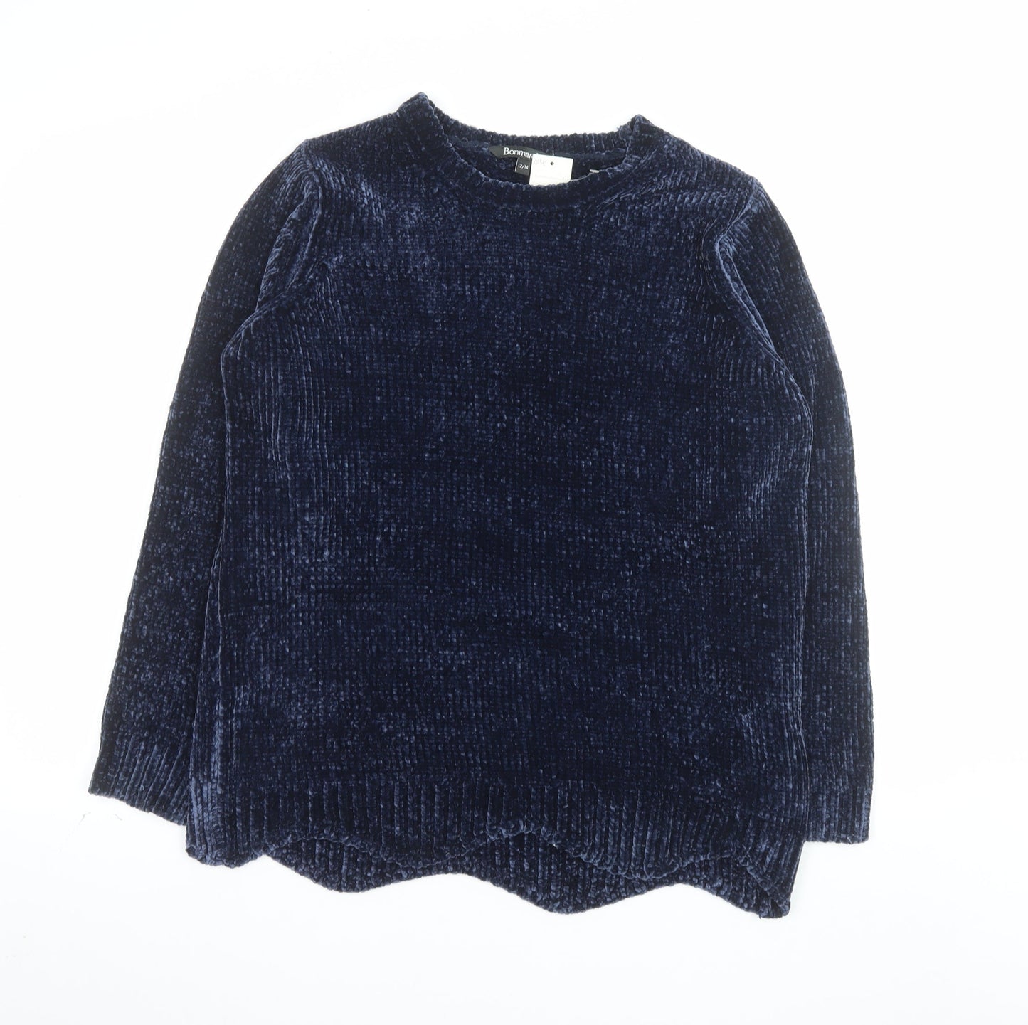 Bonmarché Women Blue Velvet Long Sleeve Pullover Jumper Size 12