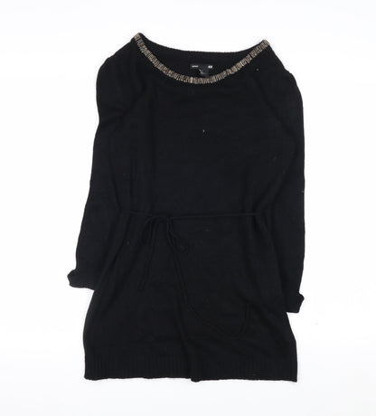 H&M MAMA Black Beaded Boat Neck Knit Tunic Jumper Women's S