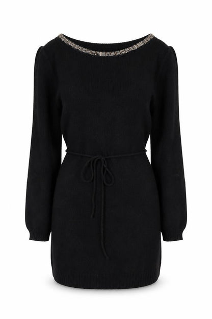 H&M MAMA Black Beaded Boat Neck Knit Tunic Jumper Women's S