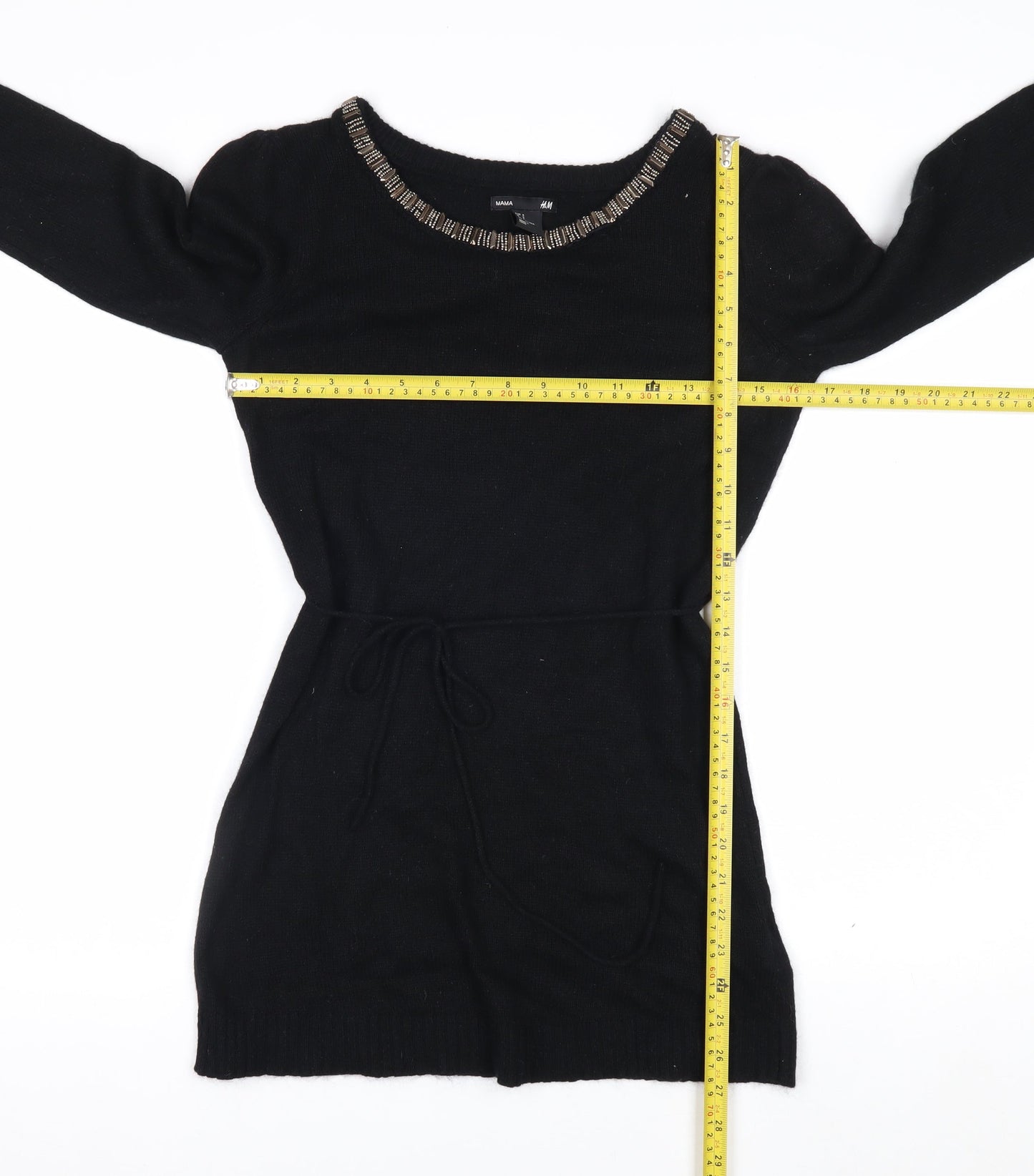 H&M MAMA Black Beaded Boat Neck Knit Tunic Jumper Women's S
