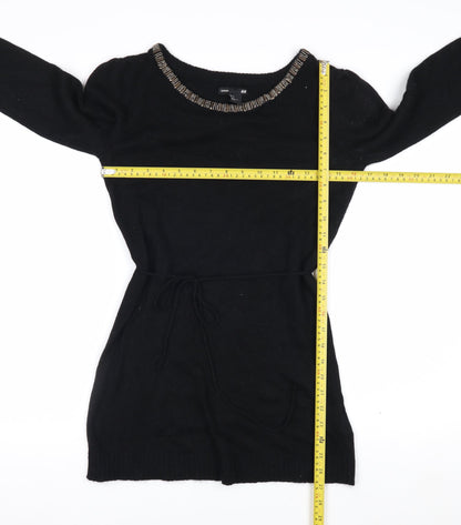 H&M MAMA Black Beaded Boat Neck Knit Tunic Jumper Women's S