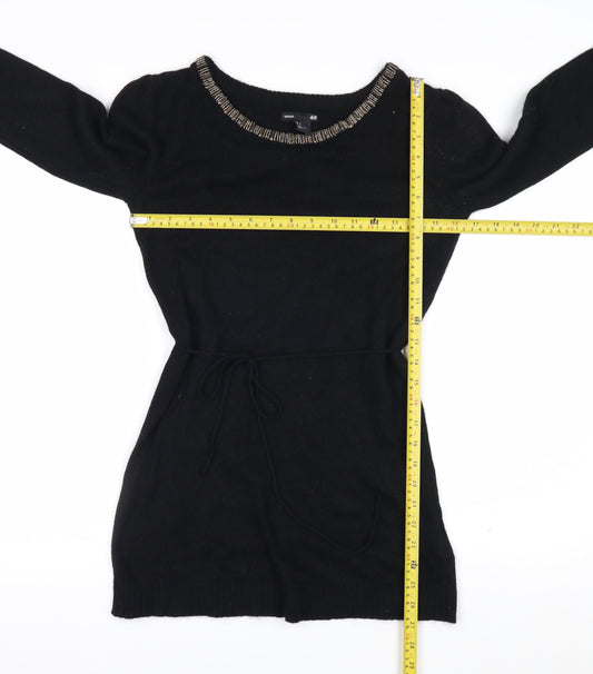 H&M MAMA Black Beaded Boat Neck Knit Tunic Jumper Women's S