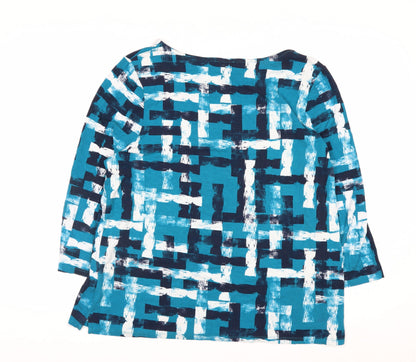 Jaeger Women Blue Geometric Tunic Top L Viscose 3/4 Sleeve