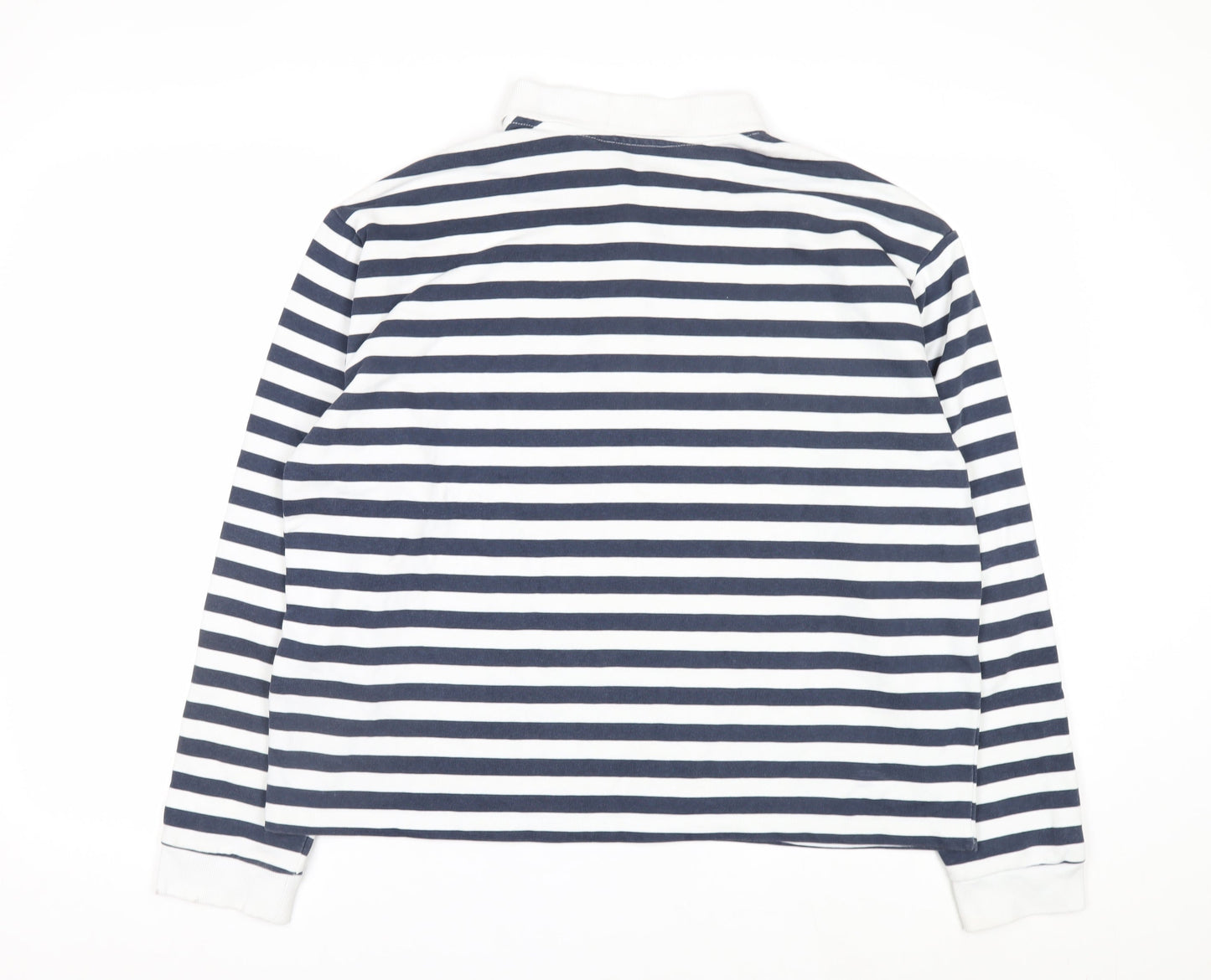 Brave Soul Men's Blue White Striped Long Sleeve Collared Rugby Shirt M