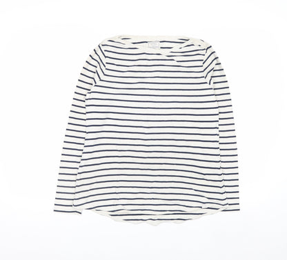 Fat Face Women’s White Navy Striped Long Sleeve Cotton Jersey Boat Neck T-Shirt Size 10