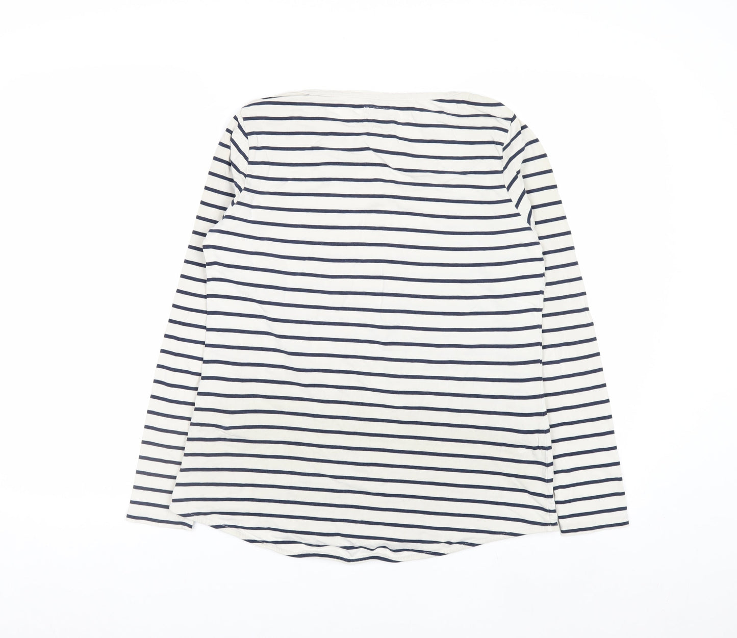 Fat Face Women’s White Navy Striped Long Sleeve Cotton Jersey Boat Neck T-Shirt Size 10