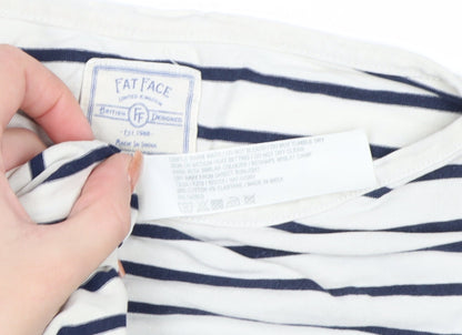 Fat Face Women’s White Navy Striped Long Sleeve Cotton Jersey Boat Neck T-Shirt Size 10