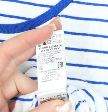 Marks and Spencer Women’s Blue Striped Long Sleeve Cotton T-Shirt Size 8