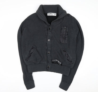 D-Struct Mens Grey Chunky Knit Cardigan Medium Casual Winter