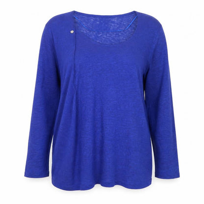 Lady Captain Women's Blue Linen 3/4 Sleeve Pullover Jumper Size 14