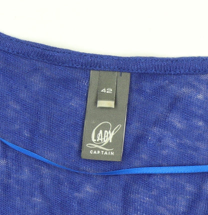 Lady Captain Women's Blue Linen 3/4 Sleeve Pullover Jumper Size 14
