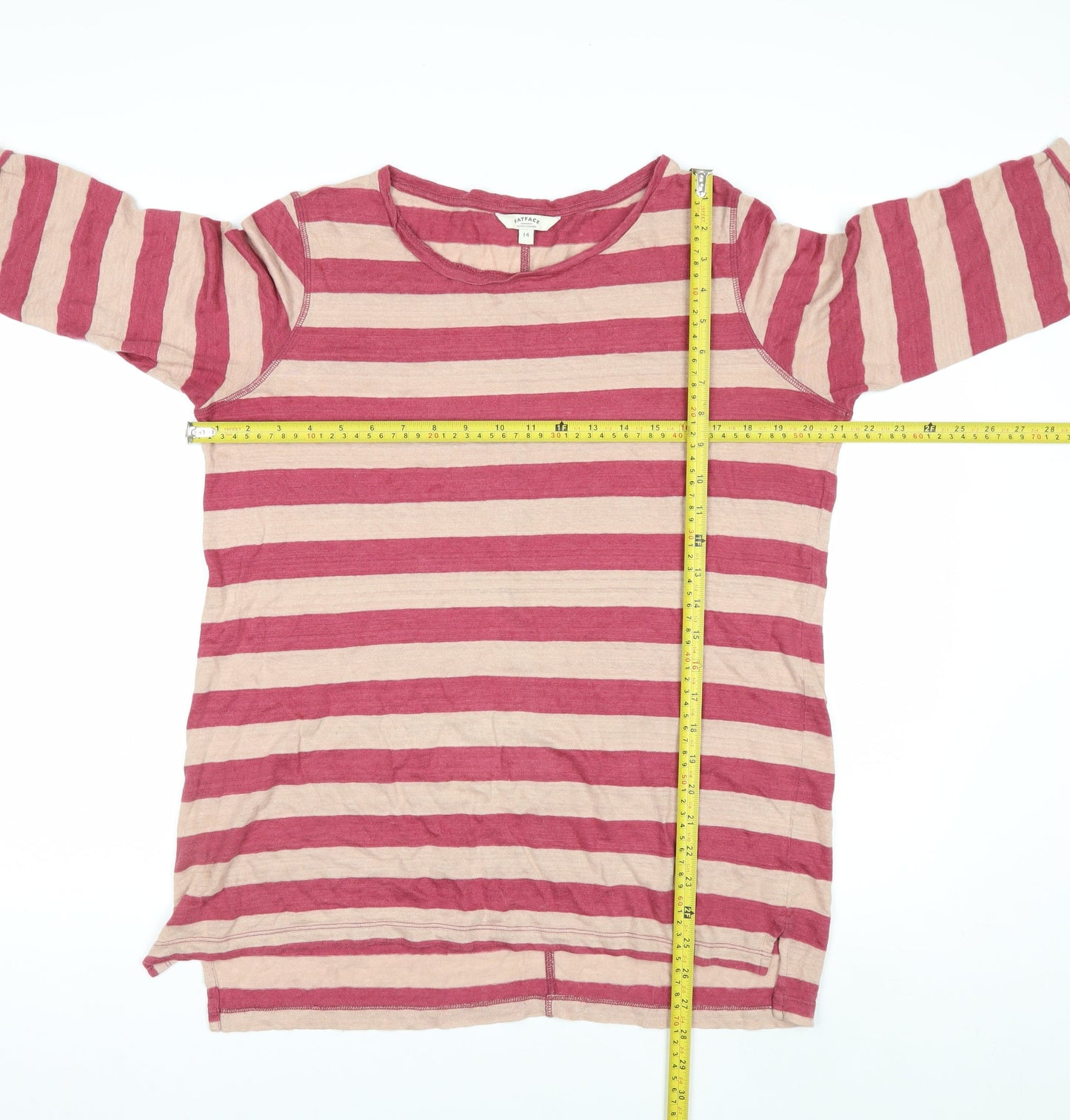 FatFace Women's Pink Striped 3/4 Sleeve Cotton T-Shirt Size 14