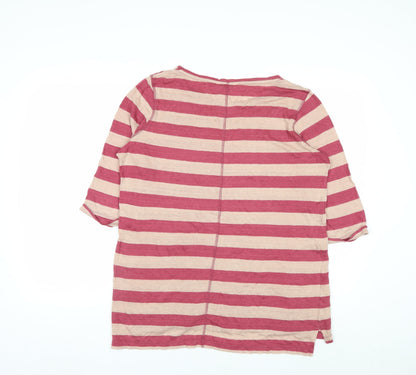 FatFace Women's Pink Striped 3/4 Sleeve Cotton T-Shirt Size 14