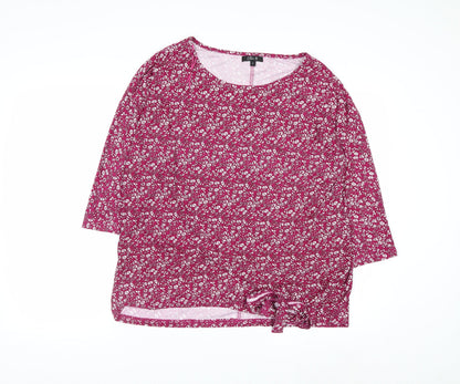 Ellie B Womens Pink Floral Tunic Blouse Size L 3/4 Sleeve Scoop Neck