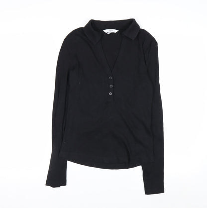 Next Womens Black Long Sleeve V-Neck Button-Up Top Size 10
