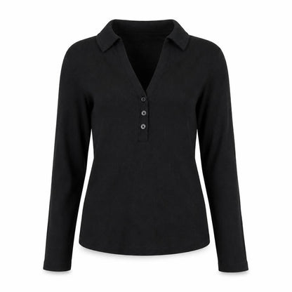 Next Womens Black Long Sleeve V-Neck Button-Up Top Size 10