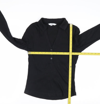 Next Womens Black Long Sleeve V-Neck Button-Up Top Size 10