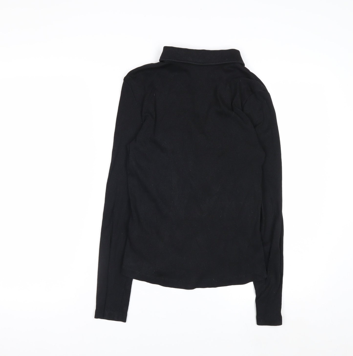 Next Womens Black Long Sleeve V-Neck Button-Up Top Size 10