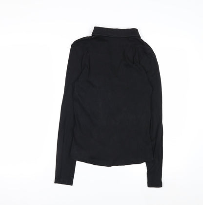Next Womens Black Long Sleeve V-Neck Button-Up Top Size 10