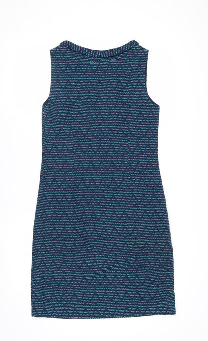 White Stuff Women's Blue Geometric Shift Dress Size 8
