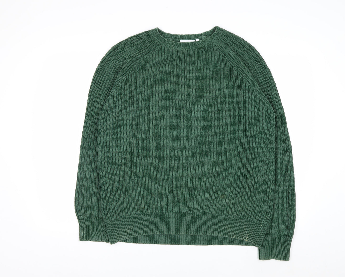 Weekday Men's Green Cotton Chunky Knit Crew Neck Jumper Size M