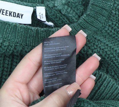 Weekday Men's Green Cotton Chunky Knit Crew Neck Jumper Size M