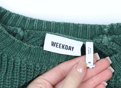 Weekday Men's Green Cotton Chunky Knit Crew Neck Jumper Size M