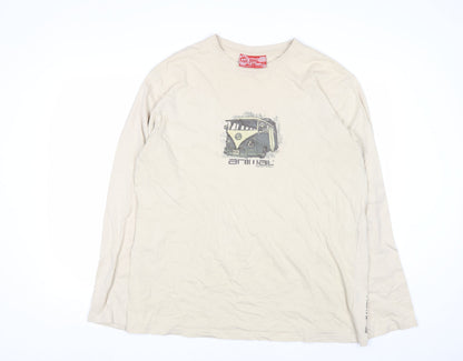 Animal Men’s Beige XL Long Sleeve Cotton Graphic T-Shirt